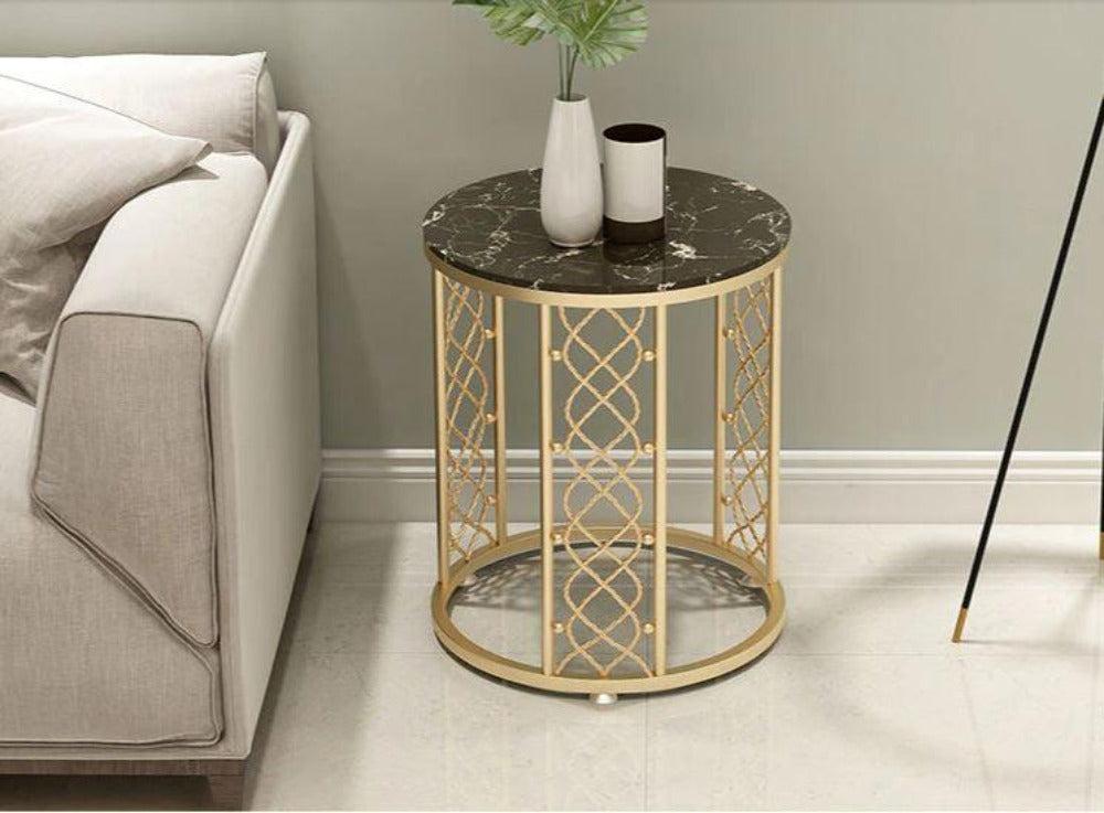 Lixra Golden Finish Marble Top Side Table