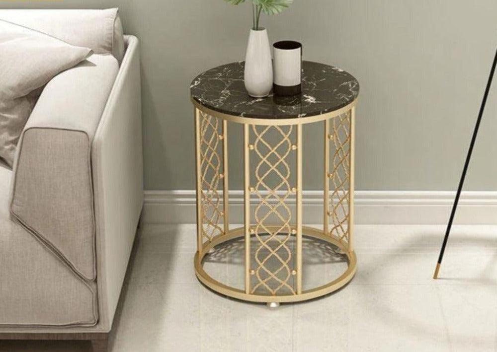 Lixra Golden Finish Marble Top Side Table