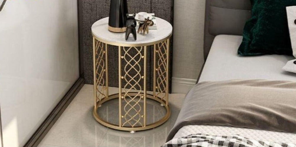 Lixra Golden Finish Marble Top Side Table