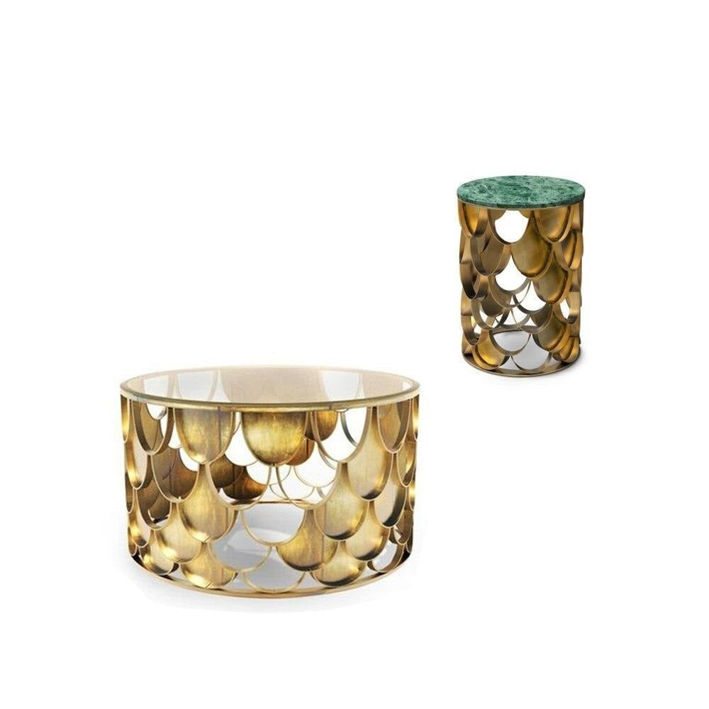 Lixra Golden Finish Modern Marble Coffee Table