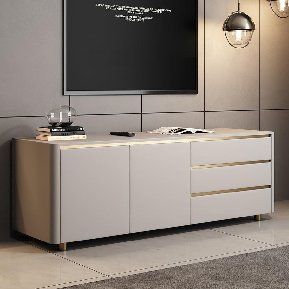 Lixra Golden Finish Modern TV Stand With Storage