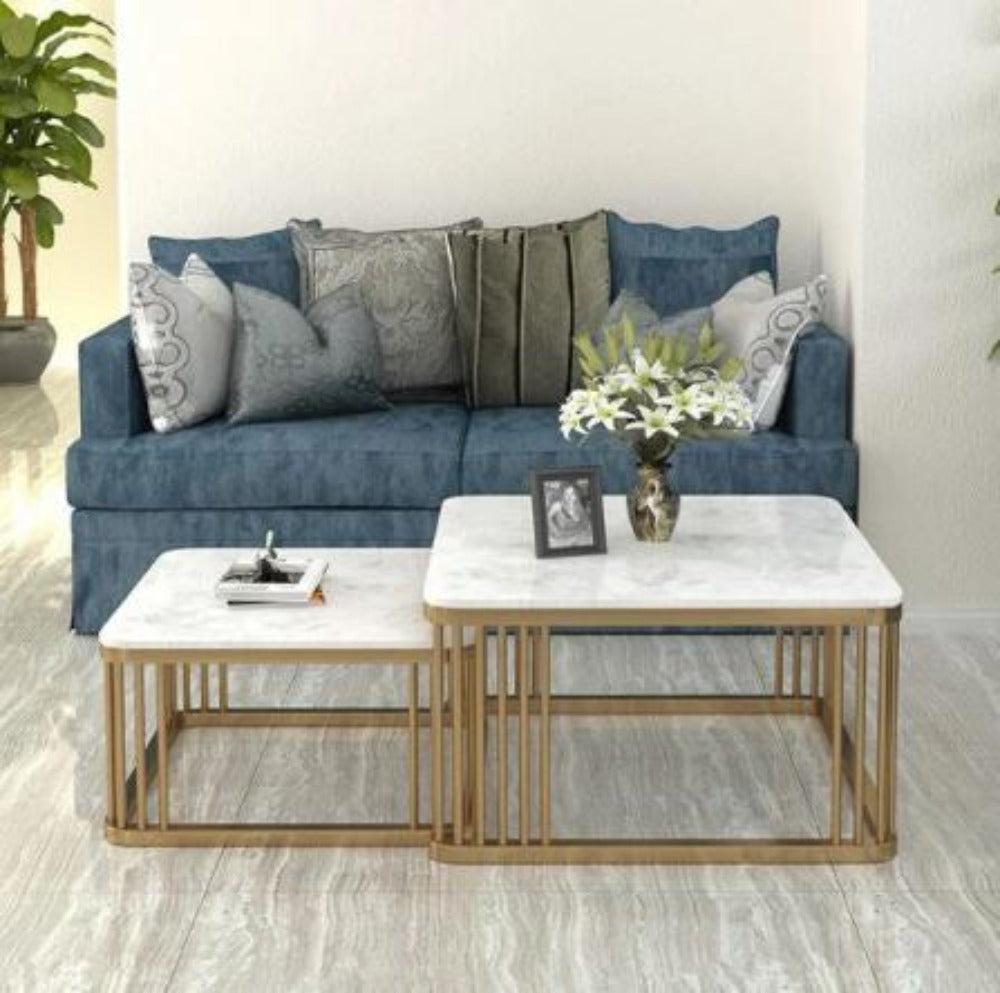 Lixra Golden Finish Square Marble Coffee Table