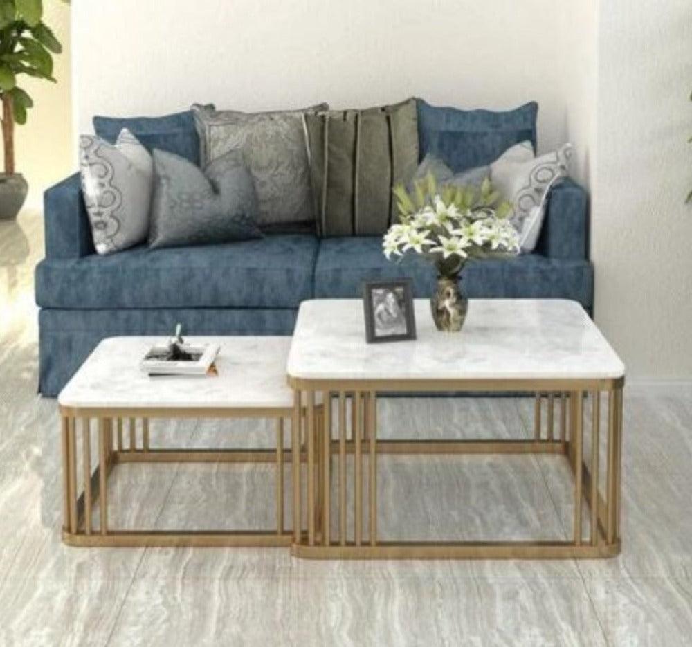 Lixra Golden Finish Square Marble Coffee Table