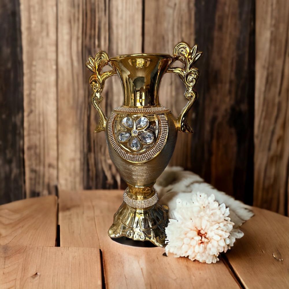 Lixra Golden Finish Trophy Style Flower Vase