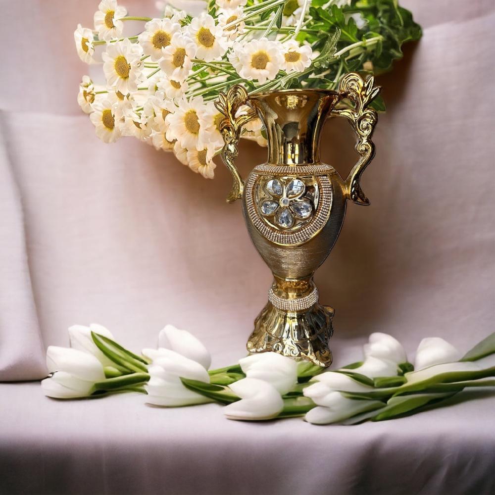 Lixra Golden Finish Trophy Style Flower Vase