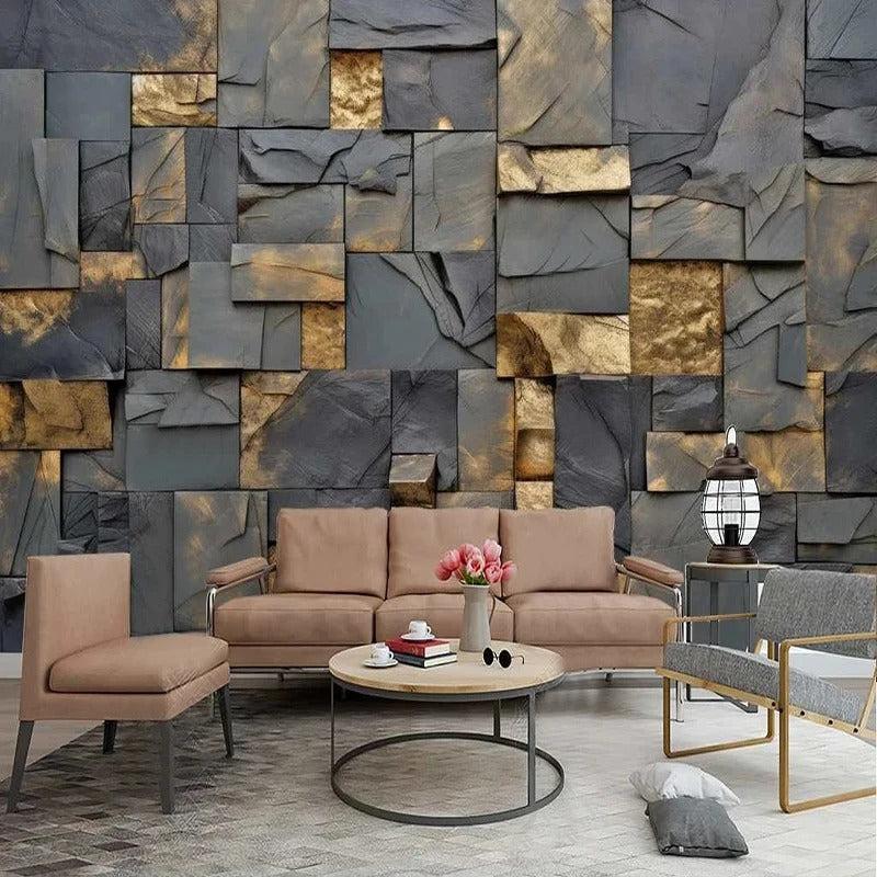 lixra Golden Leaf Rock 3D-Art Wallpaper