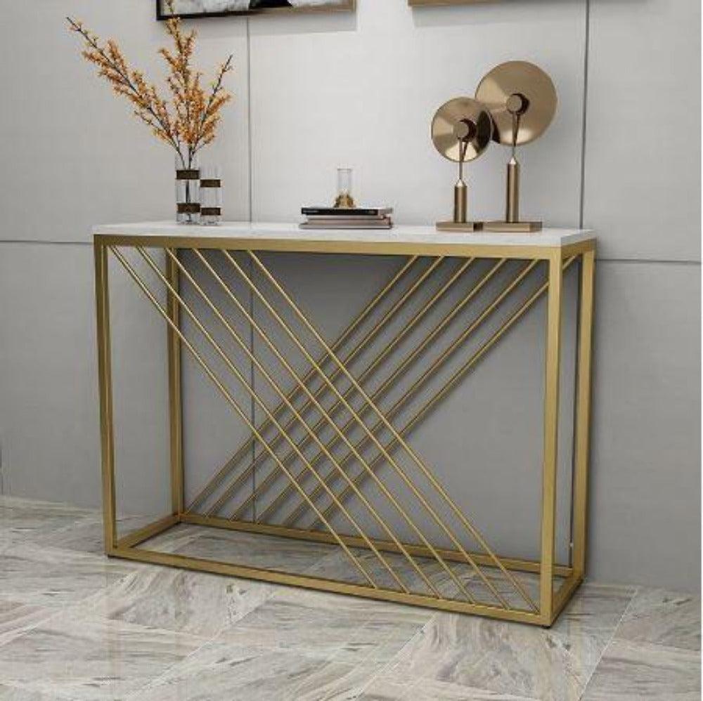 Lixra Golden Metal Frame Marble Accent Table