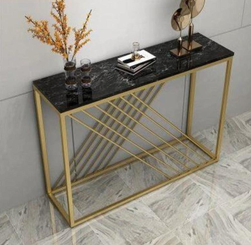 Lixra Golden Metal Frame Marble Accent Table