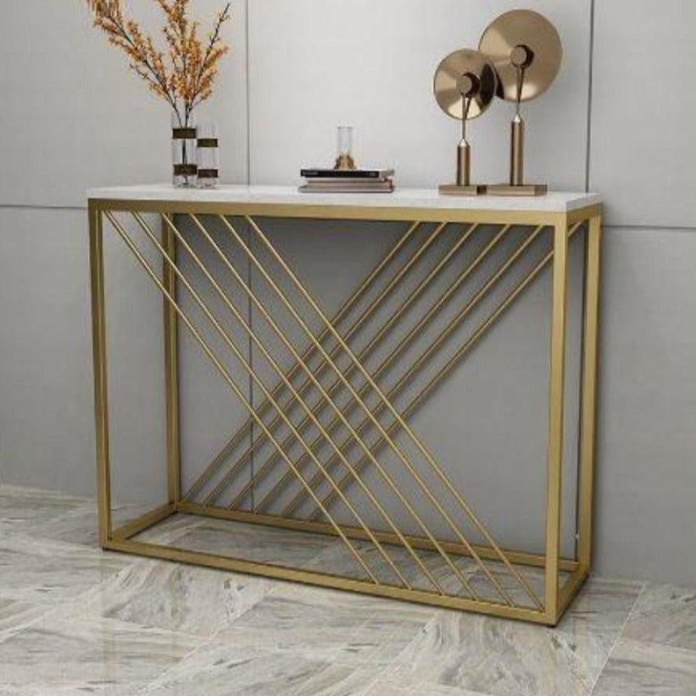 lixra Golden Metal Frame Marble Accent Table