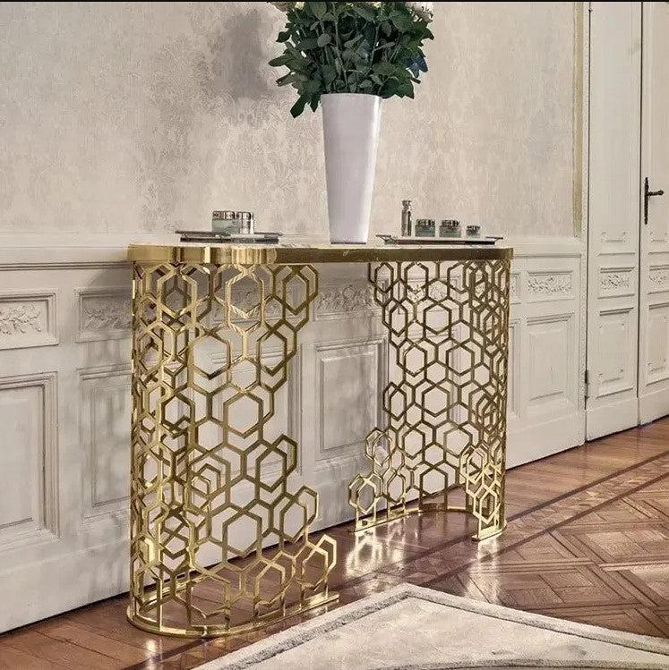 lixra Golden Metallic Base Accent Table