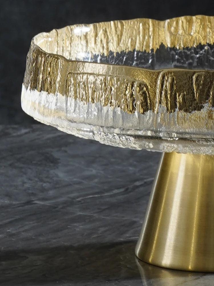 Lixra Golden Sculpted Glass Fruit Bowl