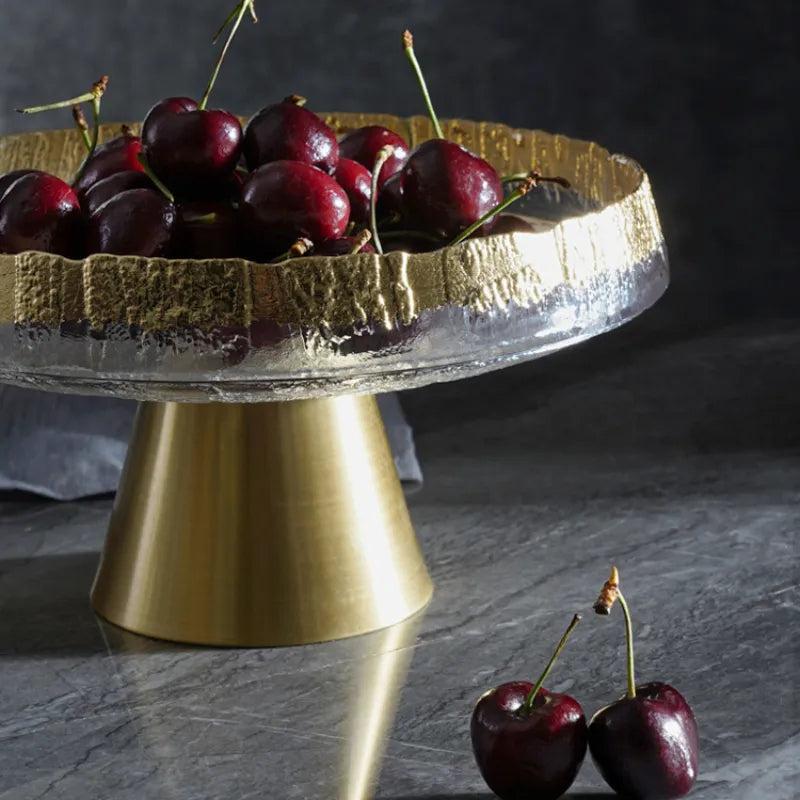 Lixra Golden Sculpted Glass Fruit Bowl