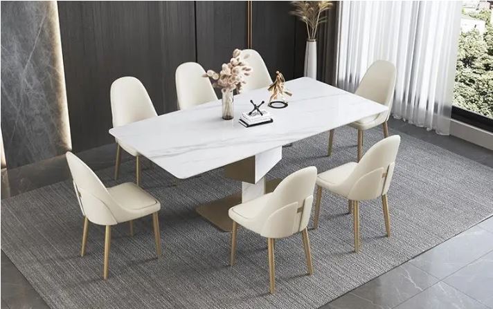 Lixra Golden Sculpted Marble Dining-Table Set