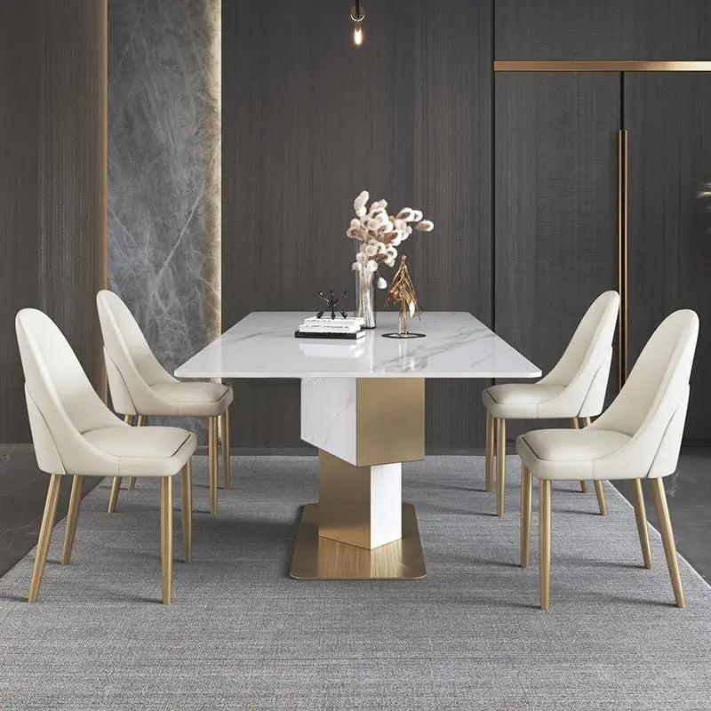 lixra Golden Sculpted Marble Dining-Table Set