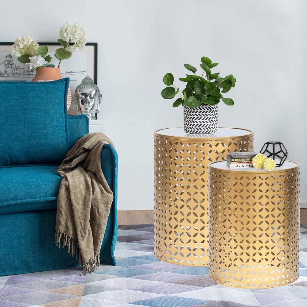 Lixra Golden Touch Stylish Set Of Two Side Tables