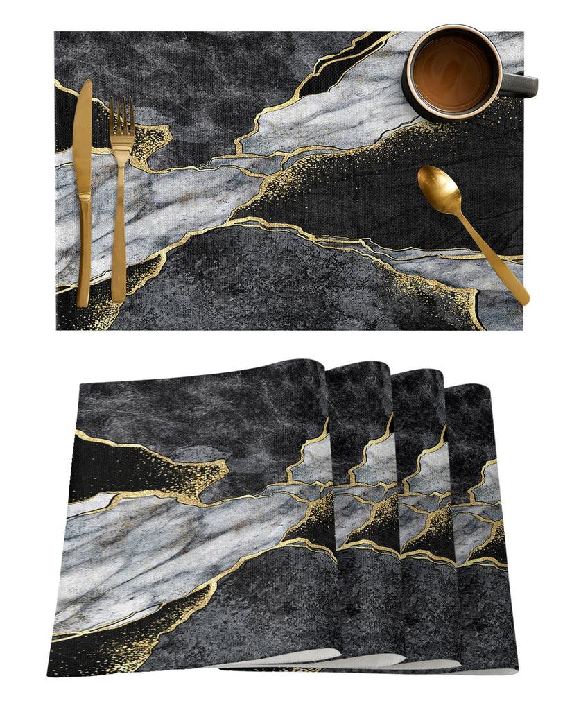 Lixra Golden-Touched Black Marble Style Placemats