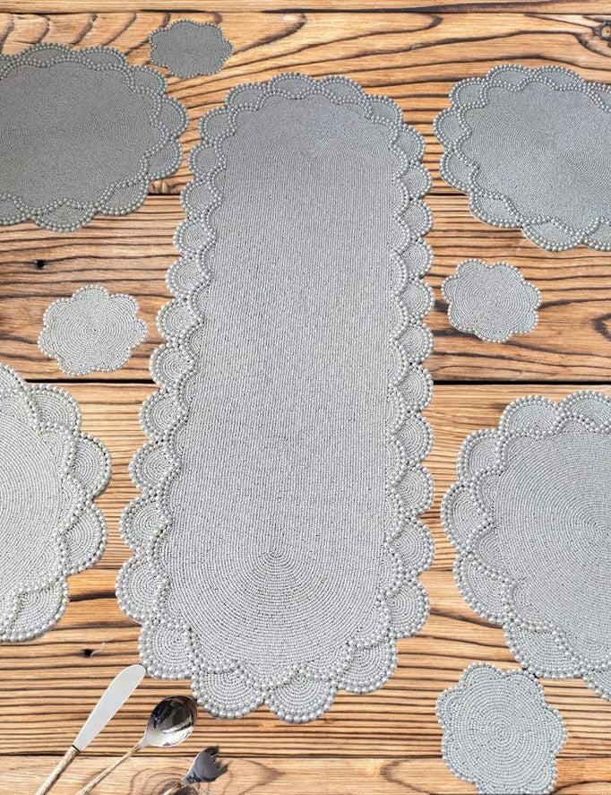 Lixra Handcrafted Beaded White Dining Table Runner