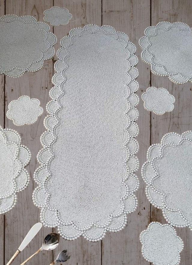 Lixra Handcrafted Beaded White Dining Table Runner