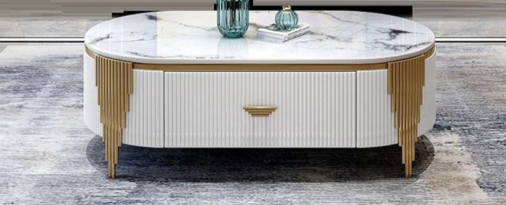 Lixra Handcrafted Wooden Marble Coffee Table