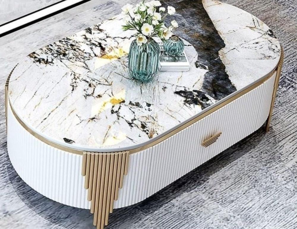Lixra Handcrafted Wooden Marble Coffee Table