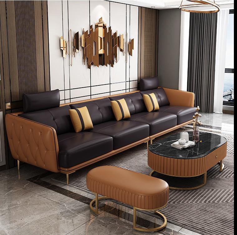 Lixra Indoor 4-Seater Leather Sofa With Stool