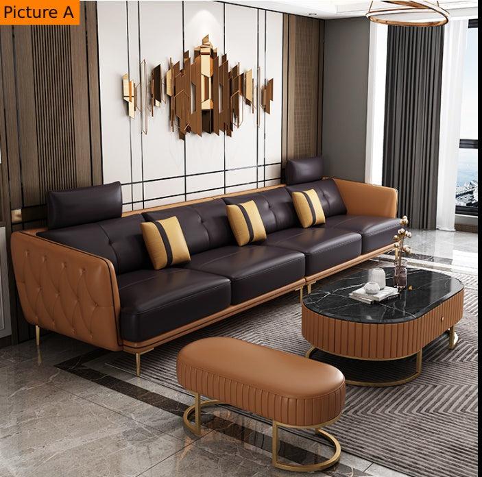Lixra Indoor 4-Seater Leather Sofa With Stool