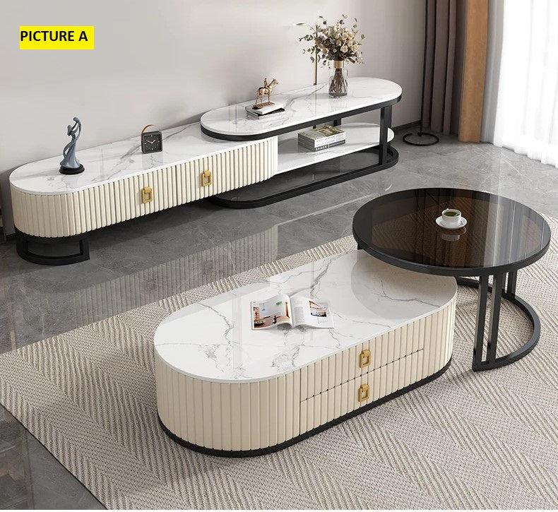 Lixra Italian Elegance Marble Top TV Stand
