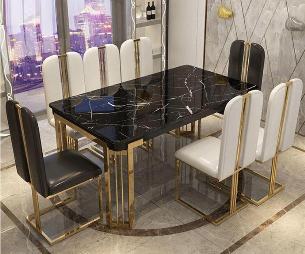 Lixra Italian Marble Rectangular Dining Table Set