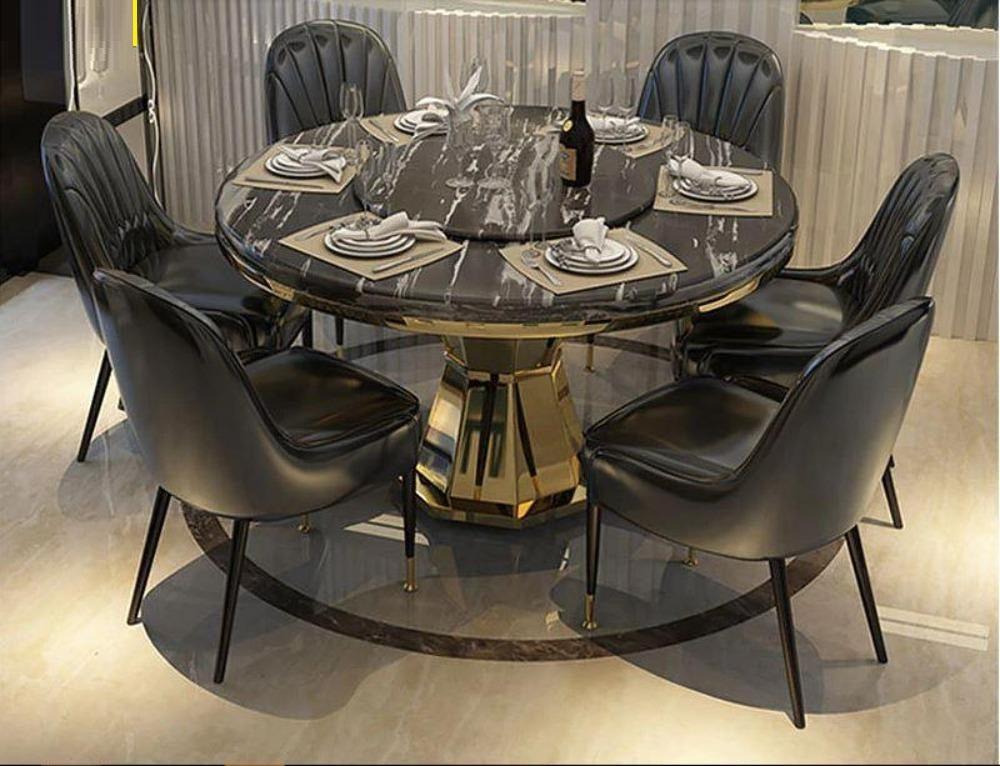 lixra Italian Marble-Top Dining Table Set