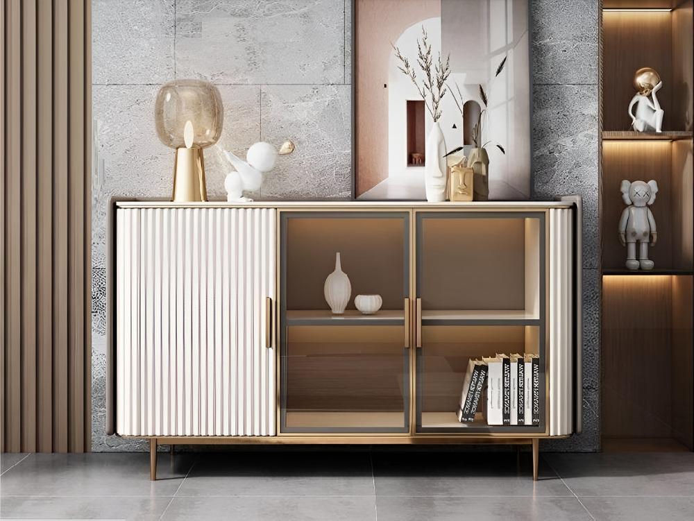 Lixra Italian Marble Top Wooden Buffet Table