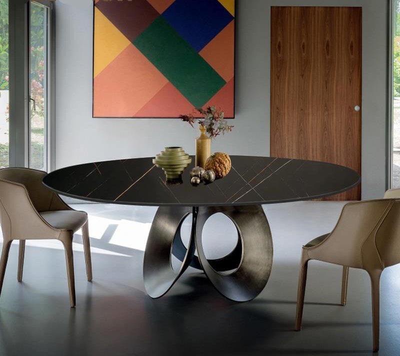 Lixra Italian Round Marble-Top Dining Table