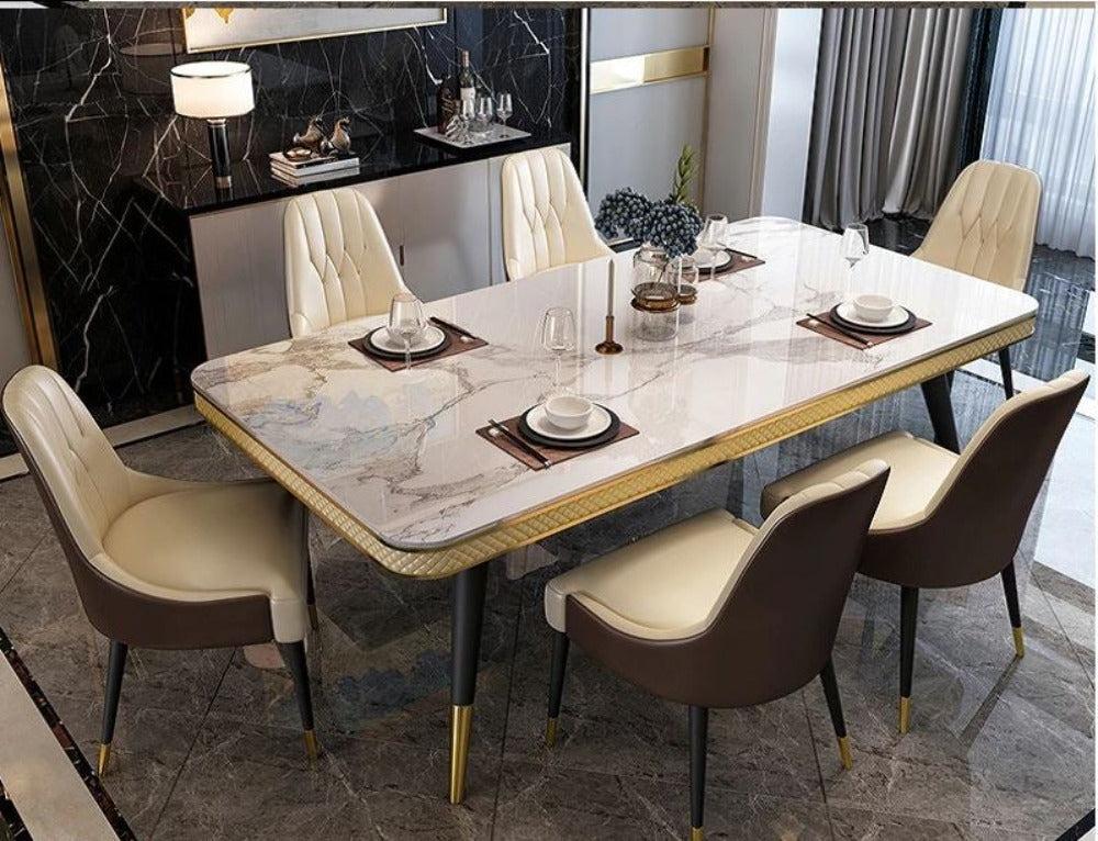 Lixra Italian Style Marble-Top Dining Table Set
