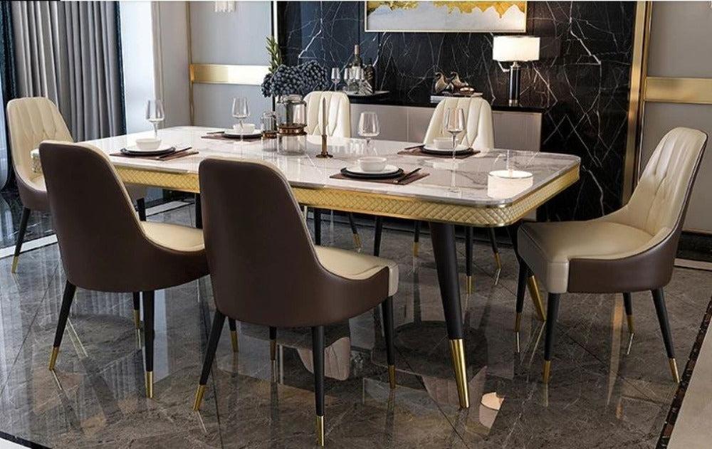 Lixra Italian Style Marble-Top Dining Table Set