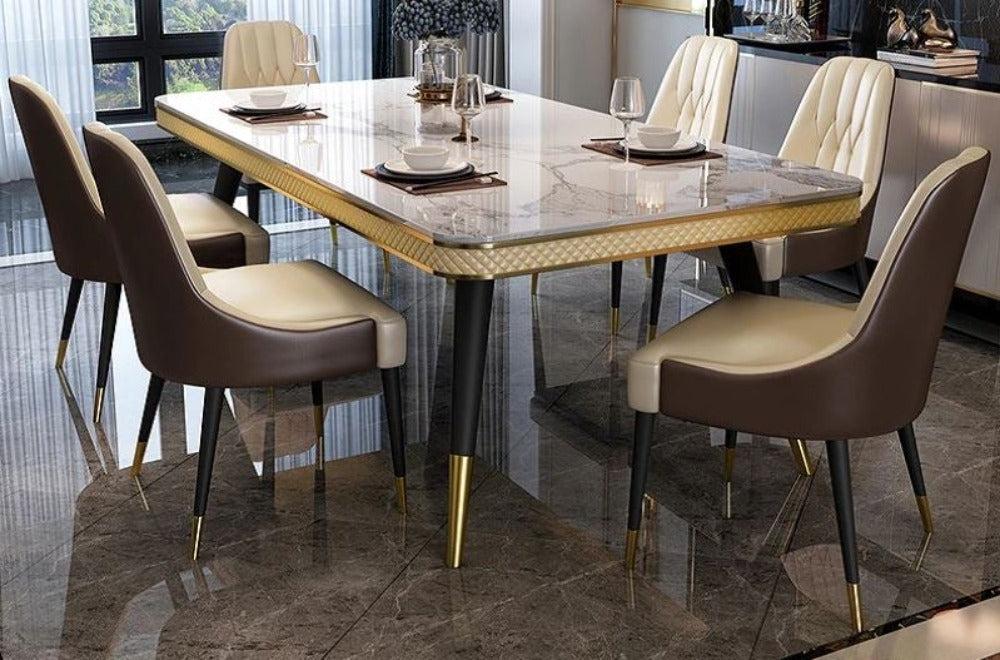 lixra Italian Style Marble-Top Dining Table Set