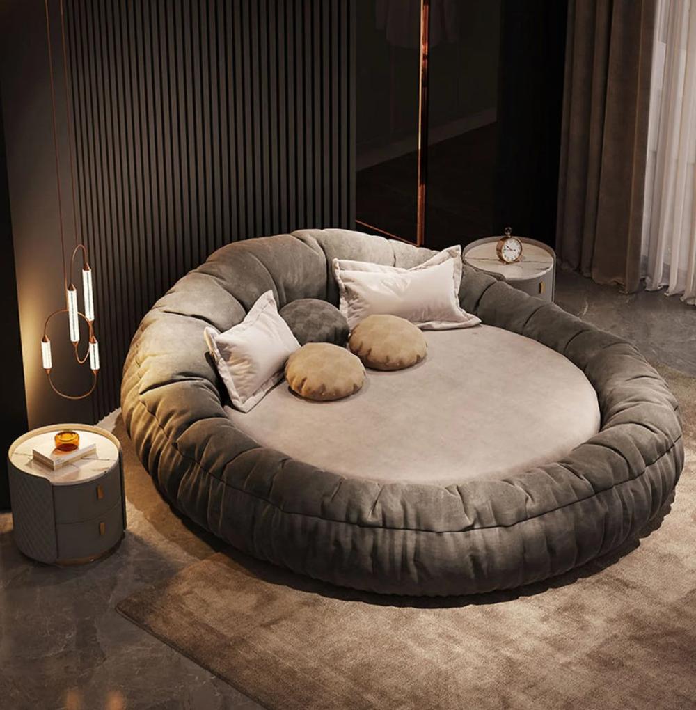 Lixra Italian Style Velvet Modern Round Bed