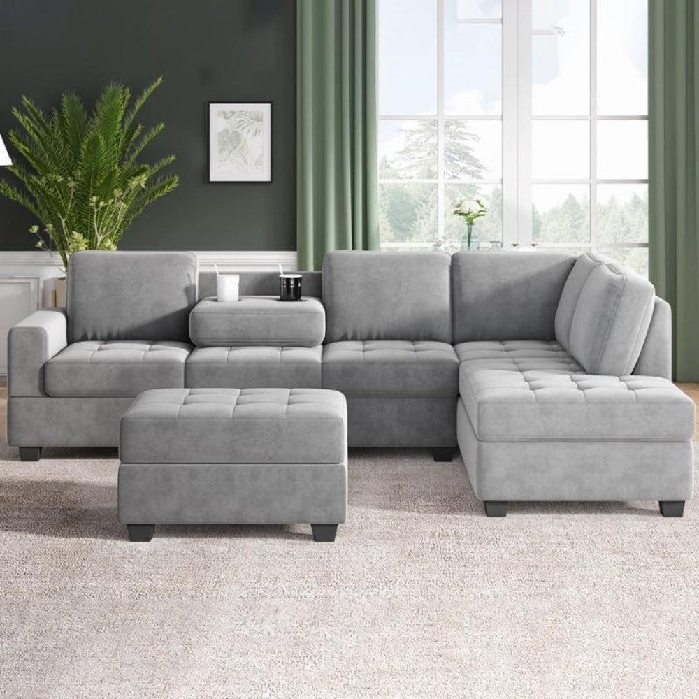 Lixra L-Shaped Convertible Fabric Sectional Sofa