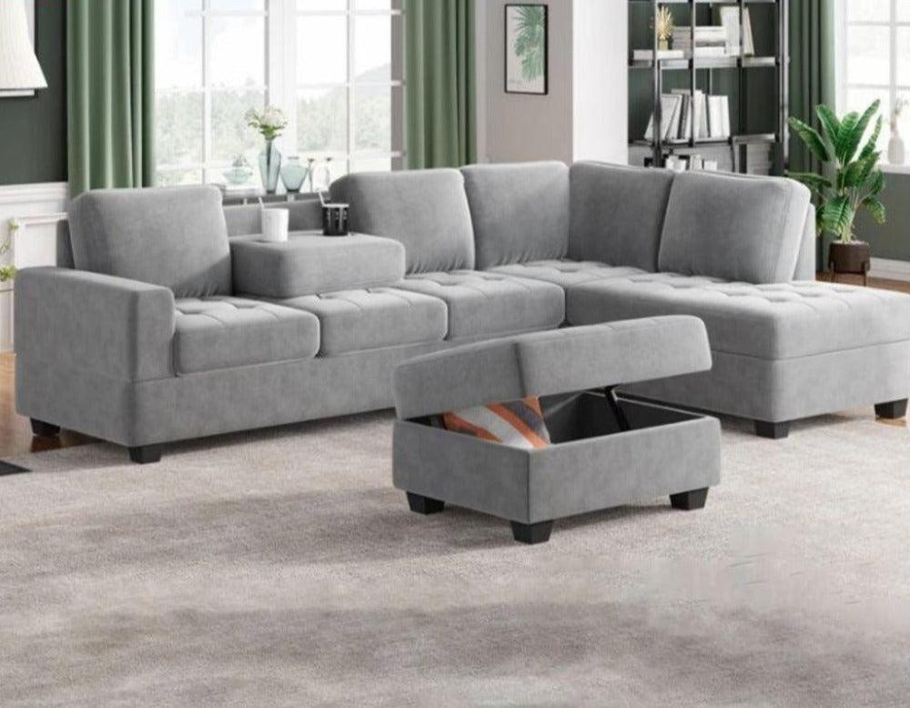 Lixra L-Shaped Convertible Fabric Sectional Sofa