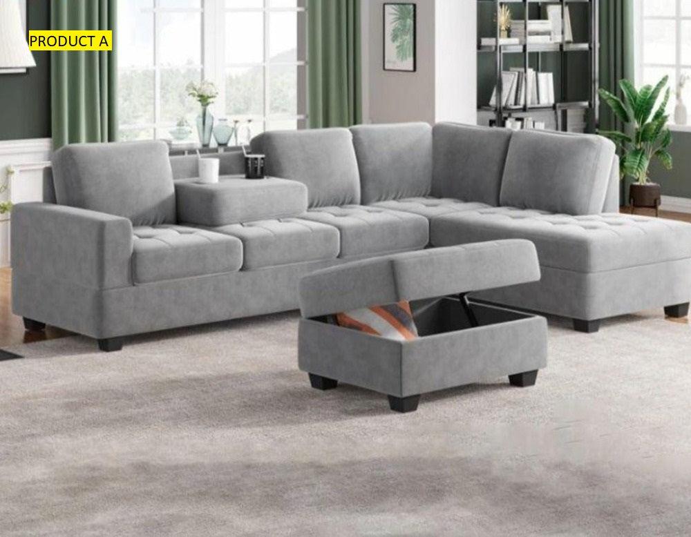 Lixra L-Shaped Convertible Fabric Sectional Sofa