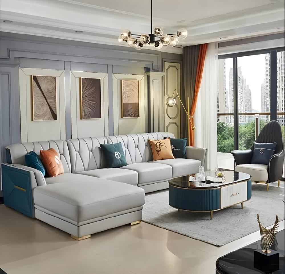 lixra L-Shaped Leather Sectional Sofa Set