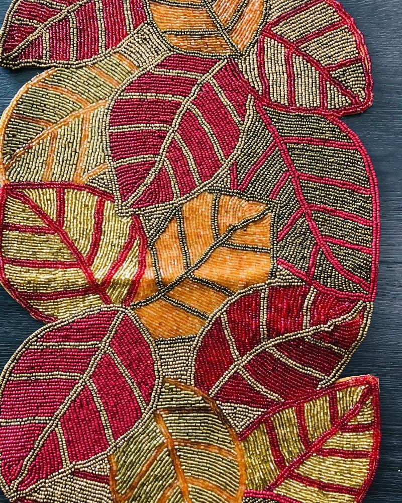 Lixra Leaf Design Glass-Beads Table Runner