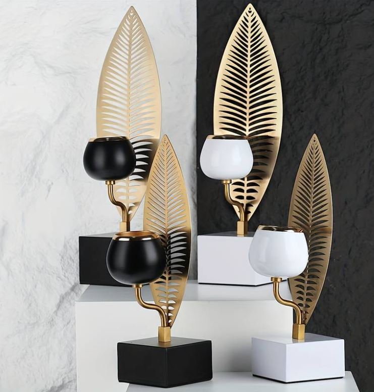 Lixra Leaf Design Gold Plated Candle-Holder