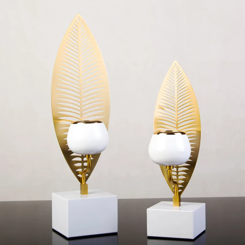 Lixra Leaf Design Gold Plated Candle-Holder
