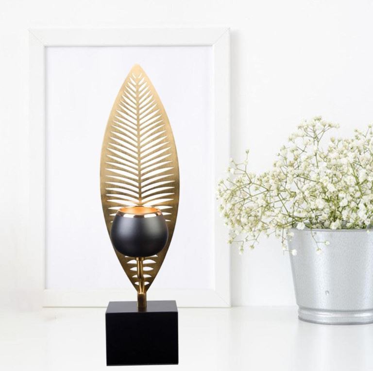 lixra Leaf Design Gold Plated Candle-Holder