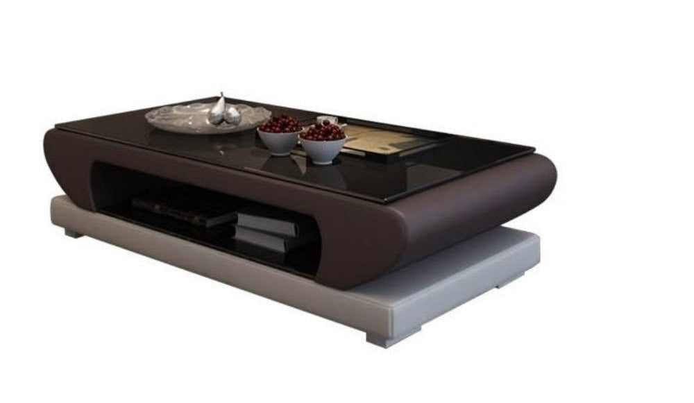 Lixra Leather And Glass Modern Coffee Table