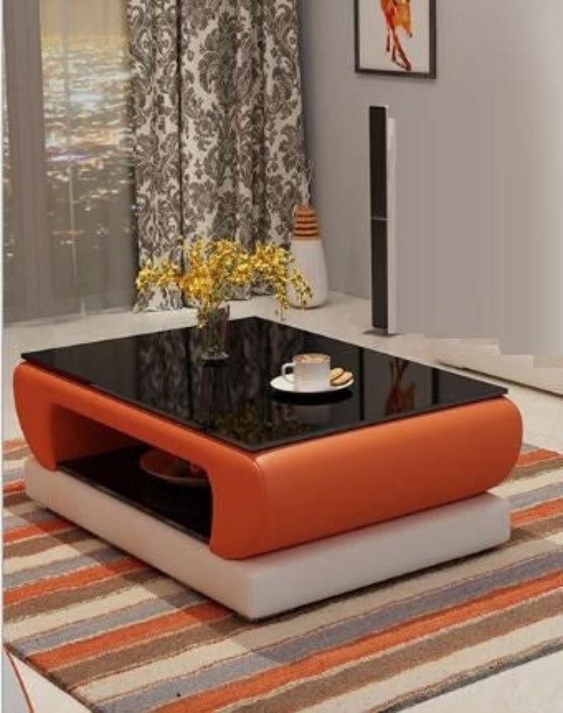 Lixra Leather And Glass Modern Coffee Table