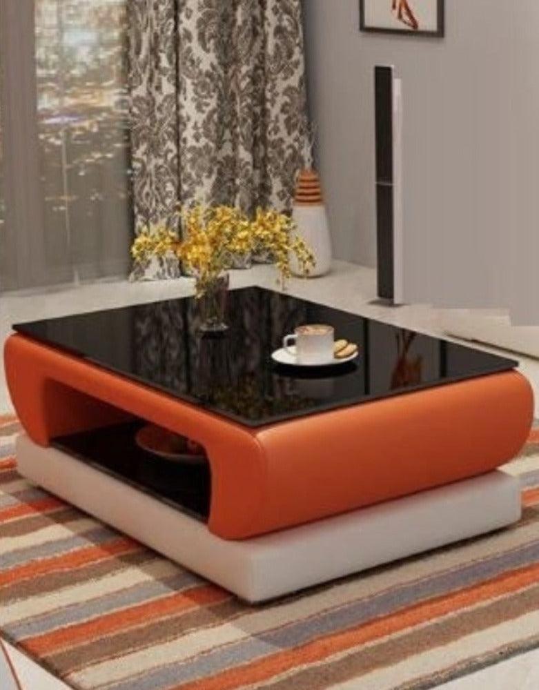 Lixra Leather And Glass Modern Coffee Table