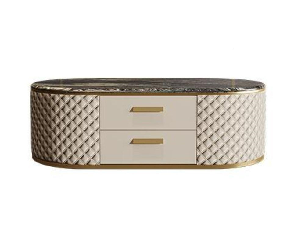 Lixra Leather Finish Marble Top Coffee Table