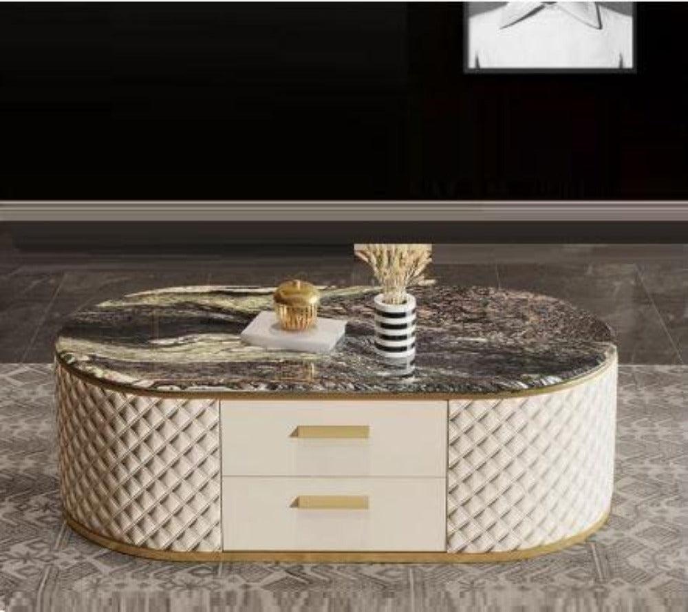 Lixra Leather Finish Marble Top Coffee Table