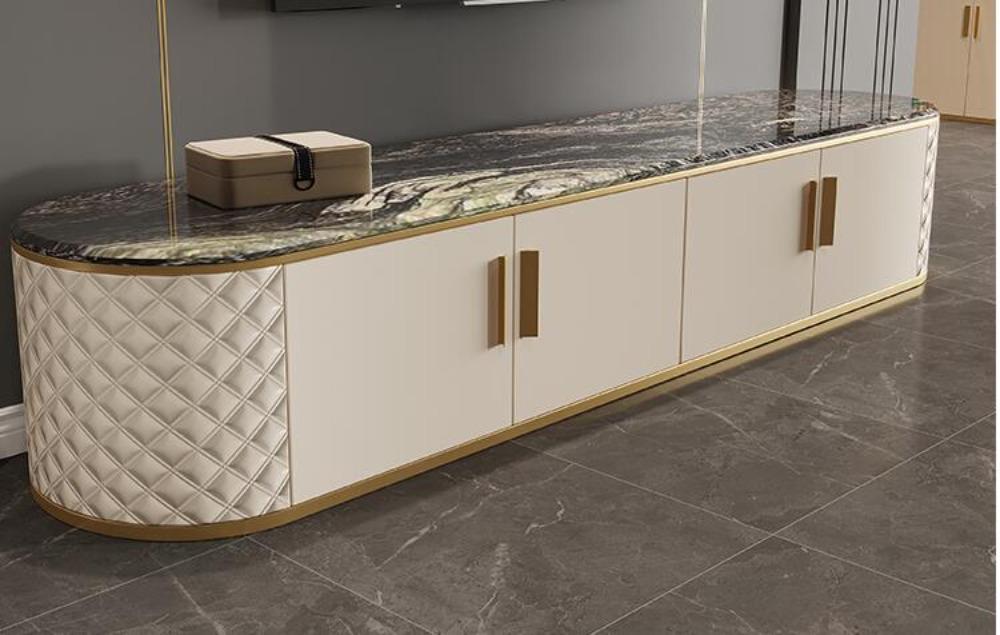 Lixra Leather Finish Modern Marble TV Stand