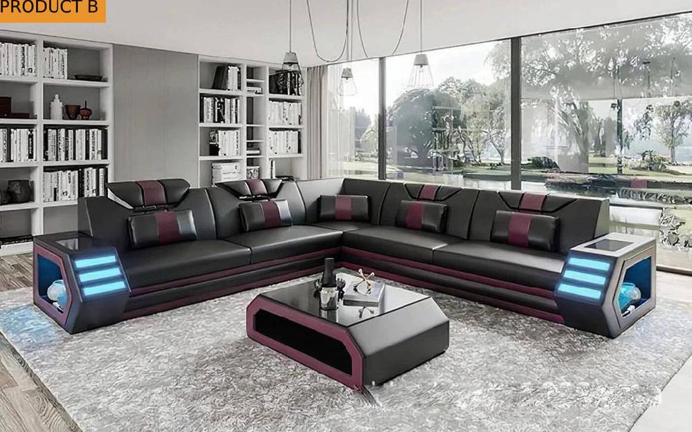 Lixra Leather L Shaped Sectional Sofa With LED